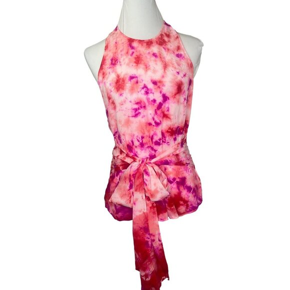 Trina Turk Silk Blouse NEW Water Color Tie Dye Ladies Size MED Halter Style - Picture 10 of 11